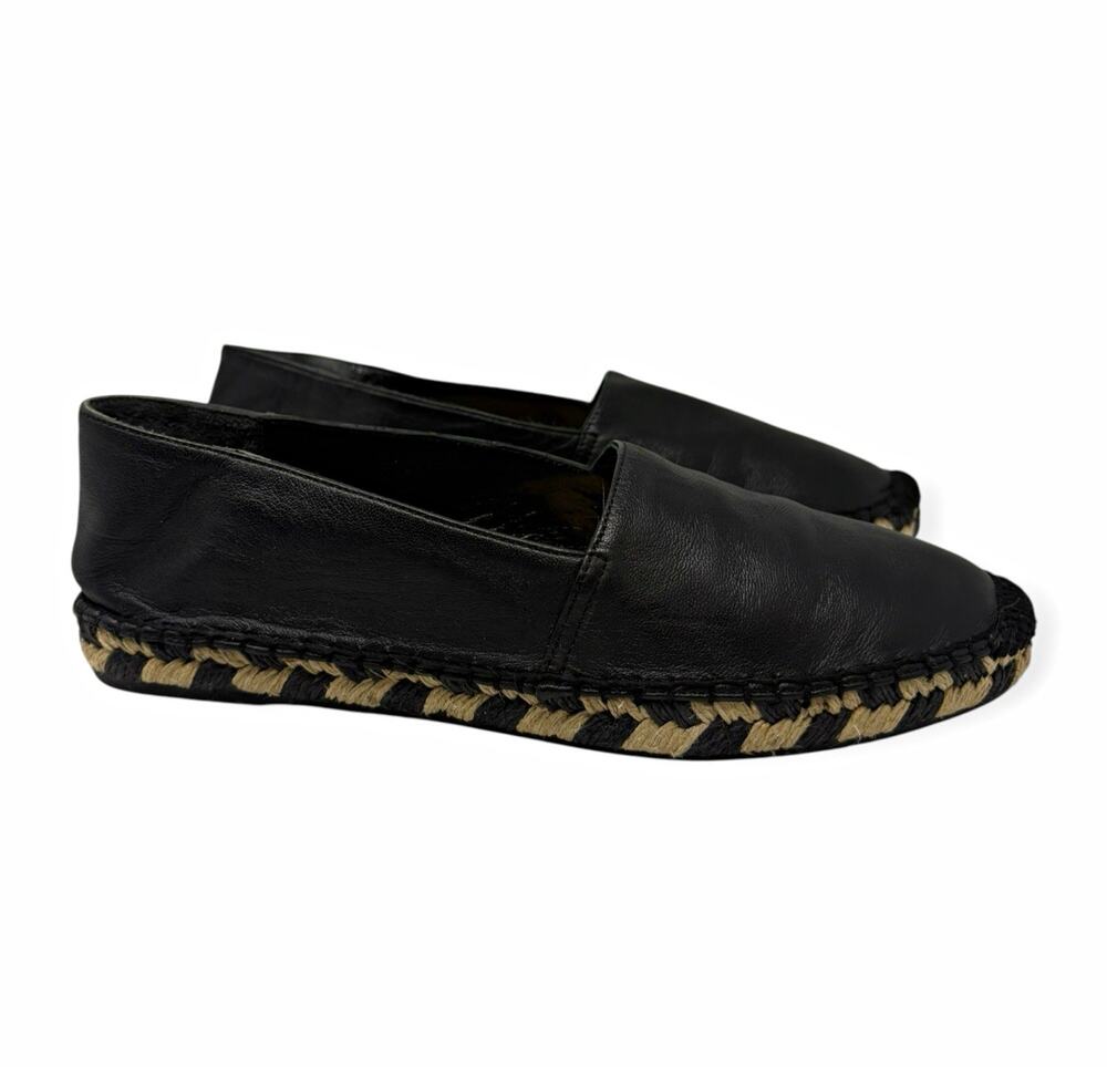 Diane von Furstenberg Black Leather Espadrille Flats Slip-On Women’s US 8 EU 38